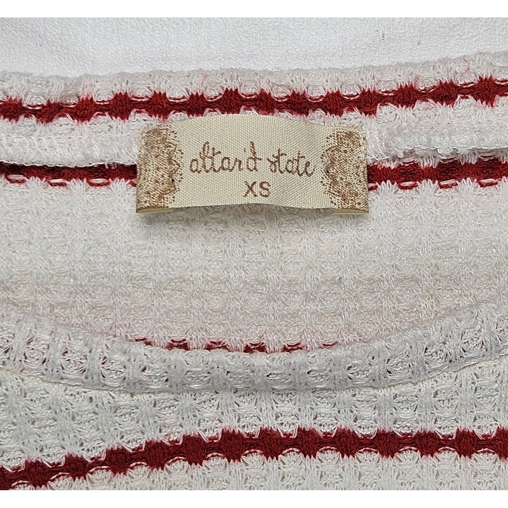 Altar'd State Crop Top Women XS White Red Striped Front Knot Waffle Knit AN11263 - Picture 3 of 10